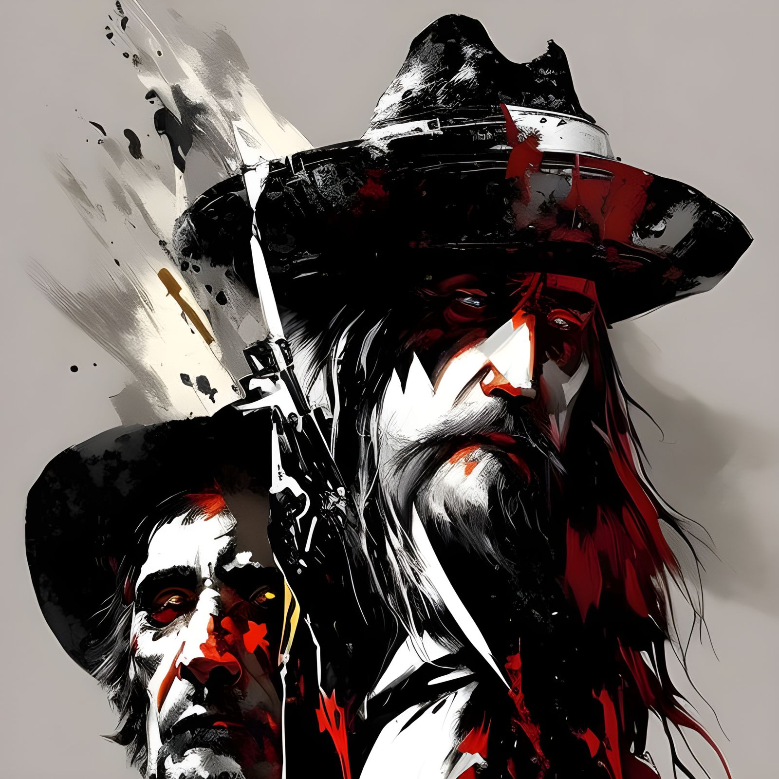 Cowboy Split Personality Portrait in Textured Speedpaint Sty...