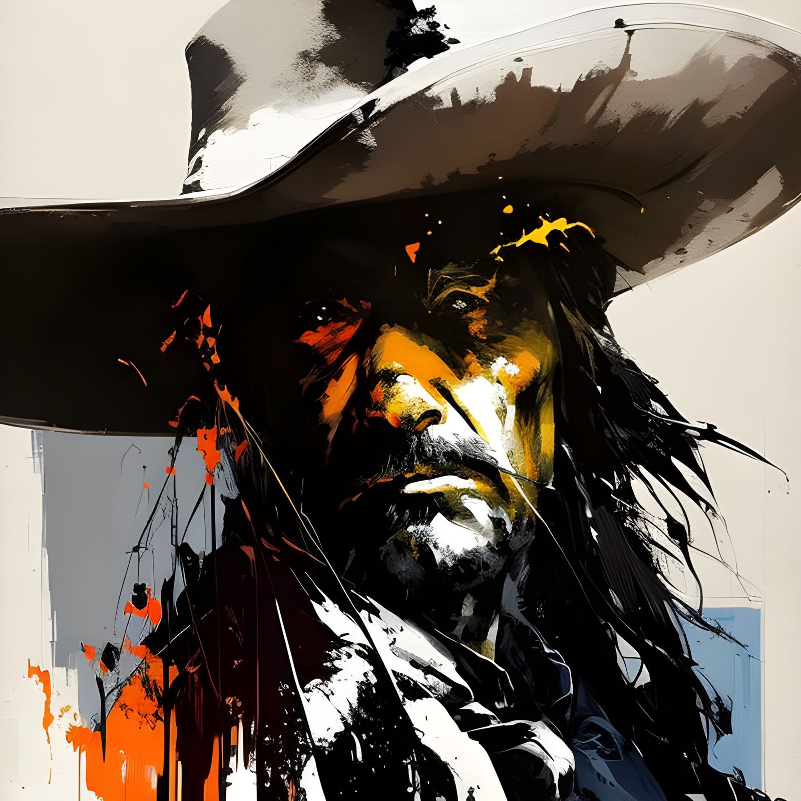 Cowboy Portrait with Schizophrenia in Textured Speedpaint St...
