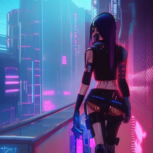 Cyberpunk Glitchcore Girl in Anime Style