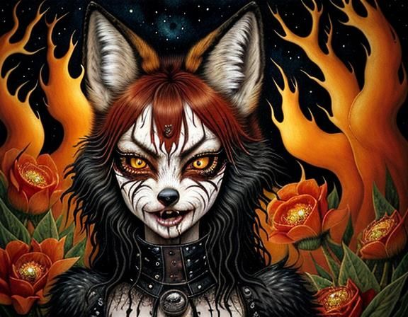 Damaged Jackal-Fox-Wolf Mask in Punk-Goth Style