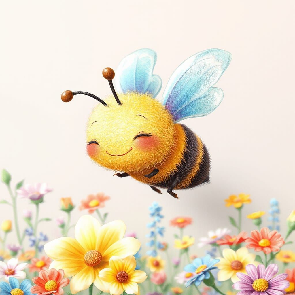 Adorable Angel Bee in a Flower Field