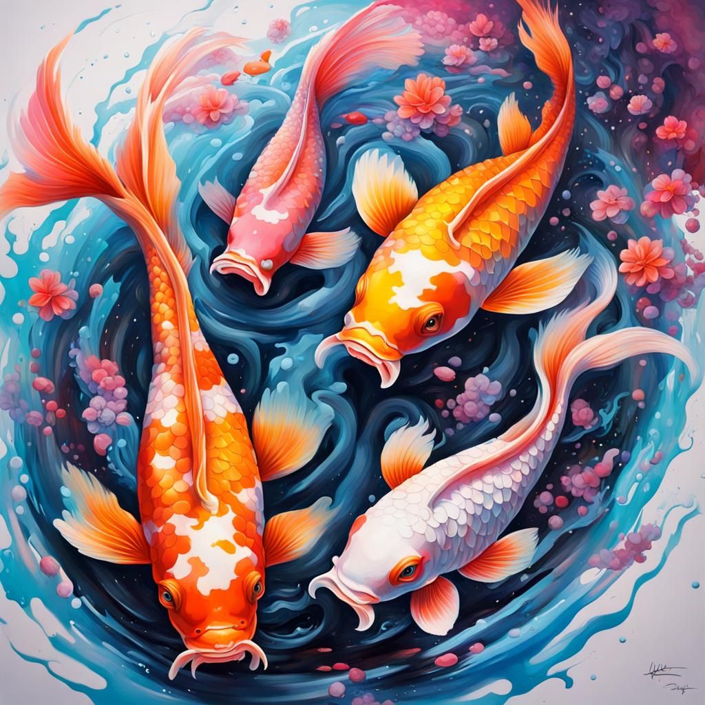 Psychedelic Koi Fish in Heaven: Graffiti Art