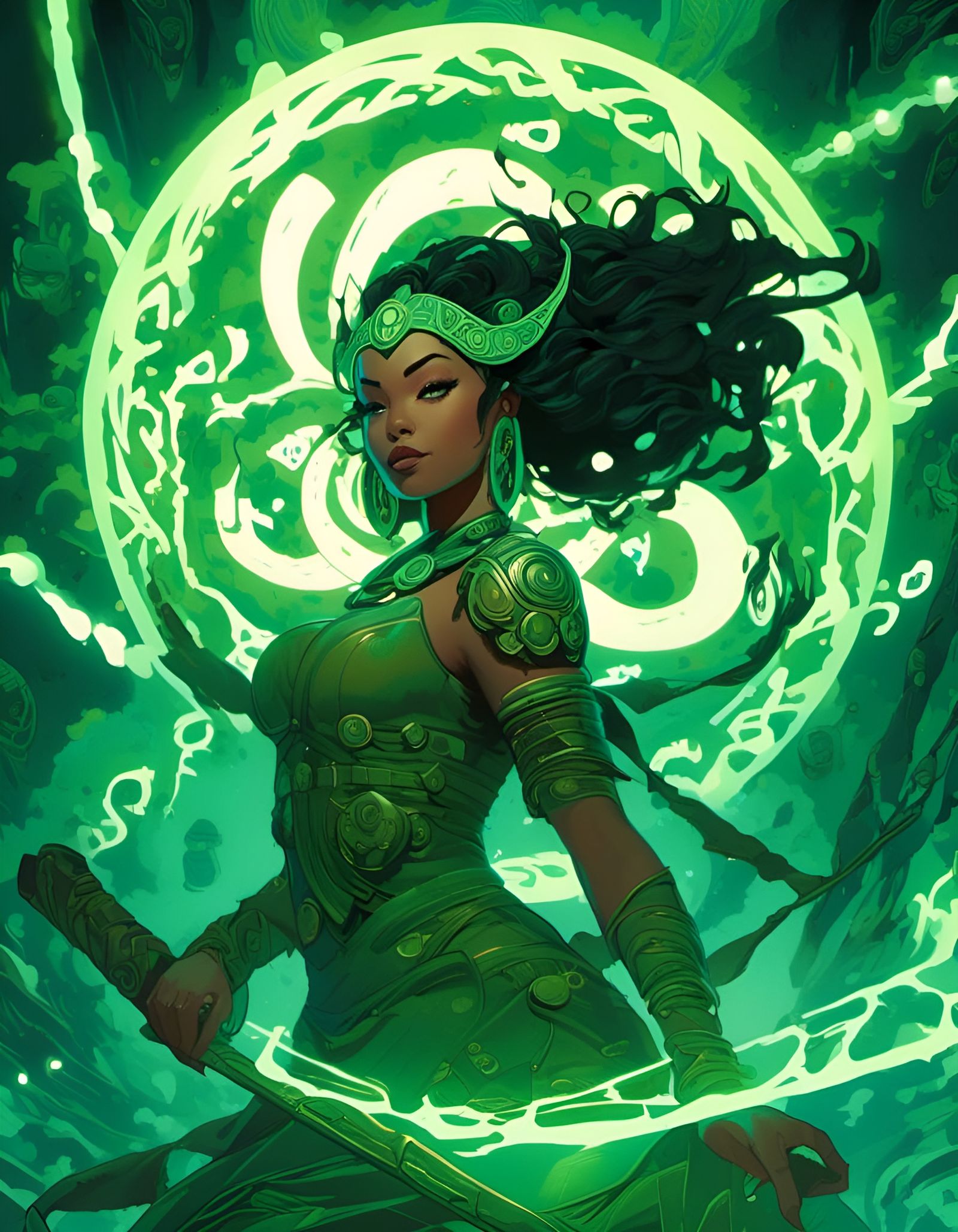 Aetherpunk Shaman Girl with Glowing Runes