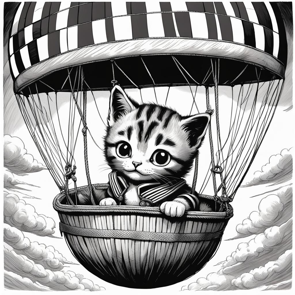 Tabby Kitten's Hot Air Balloon Ride: Tenniel Style