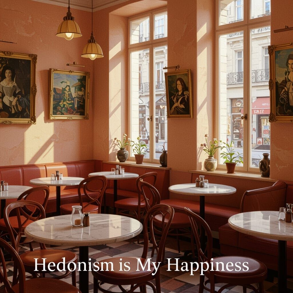 Cozy Cafe Interior With Impressionist Art and Antique Decor