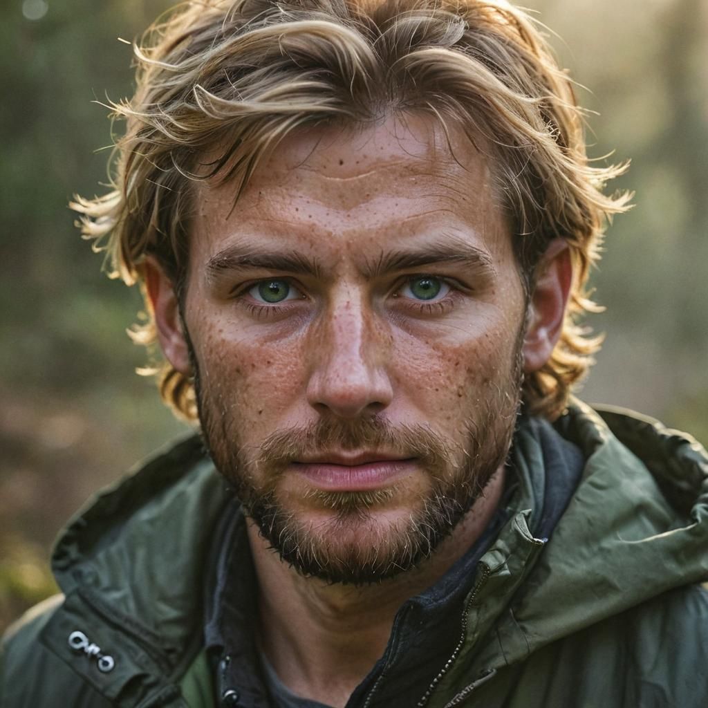 Golden Lit Hiker Portrait in Art Nouveau Style