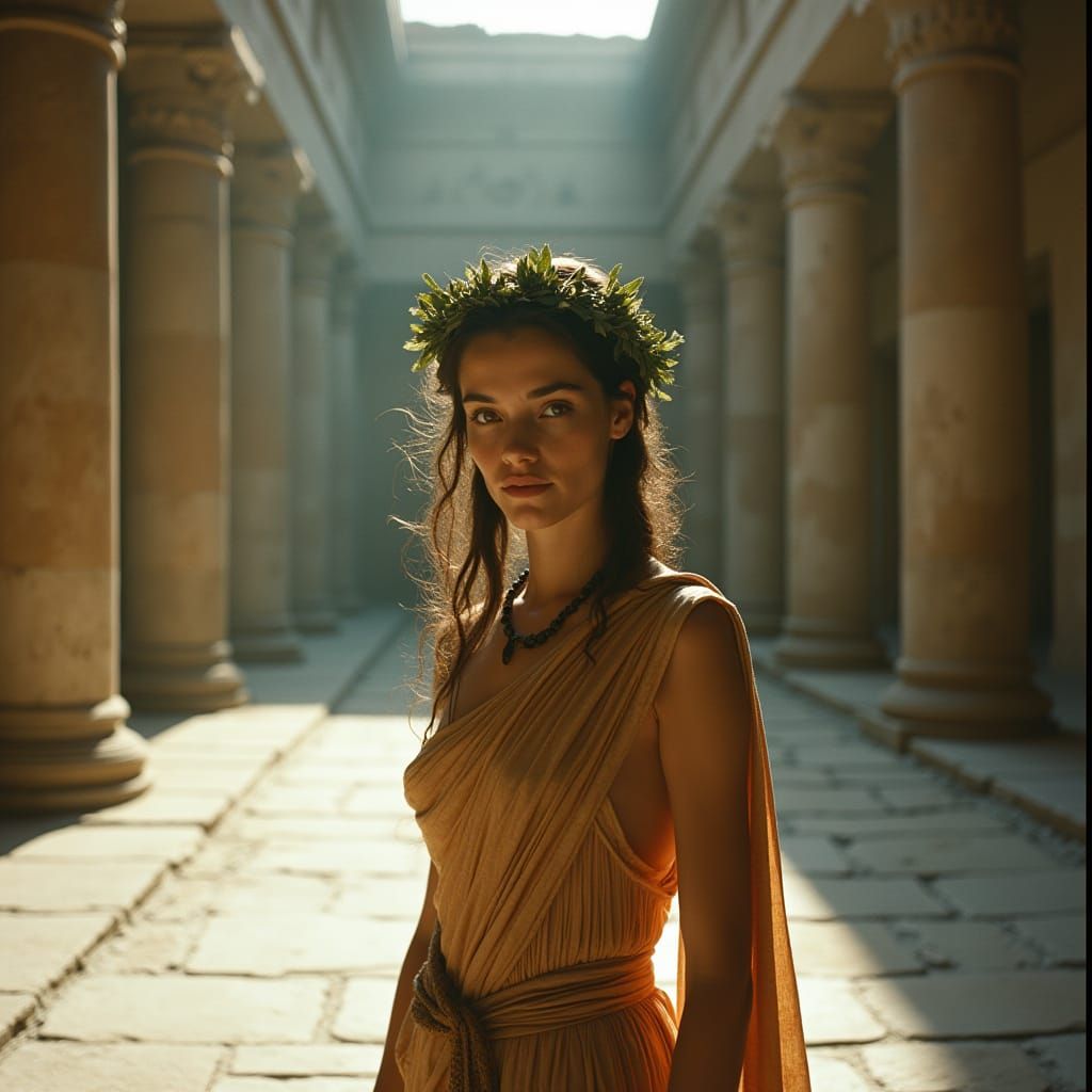 Ancient Greek Woman in Classical Courtyard