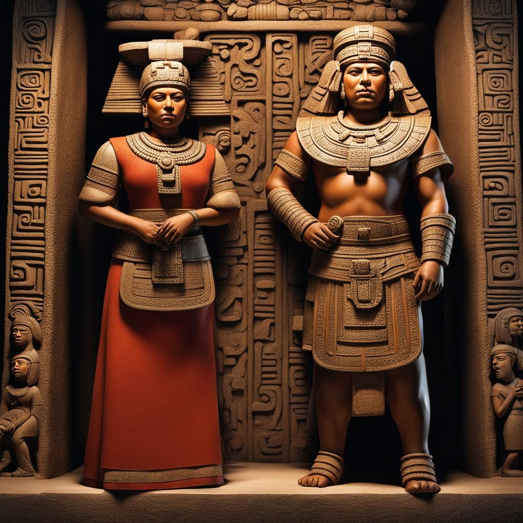 Olmec man and woman in their distinctive attire from the Preclassic period (circa 1400 BCE).