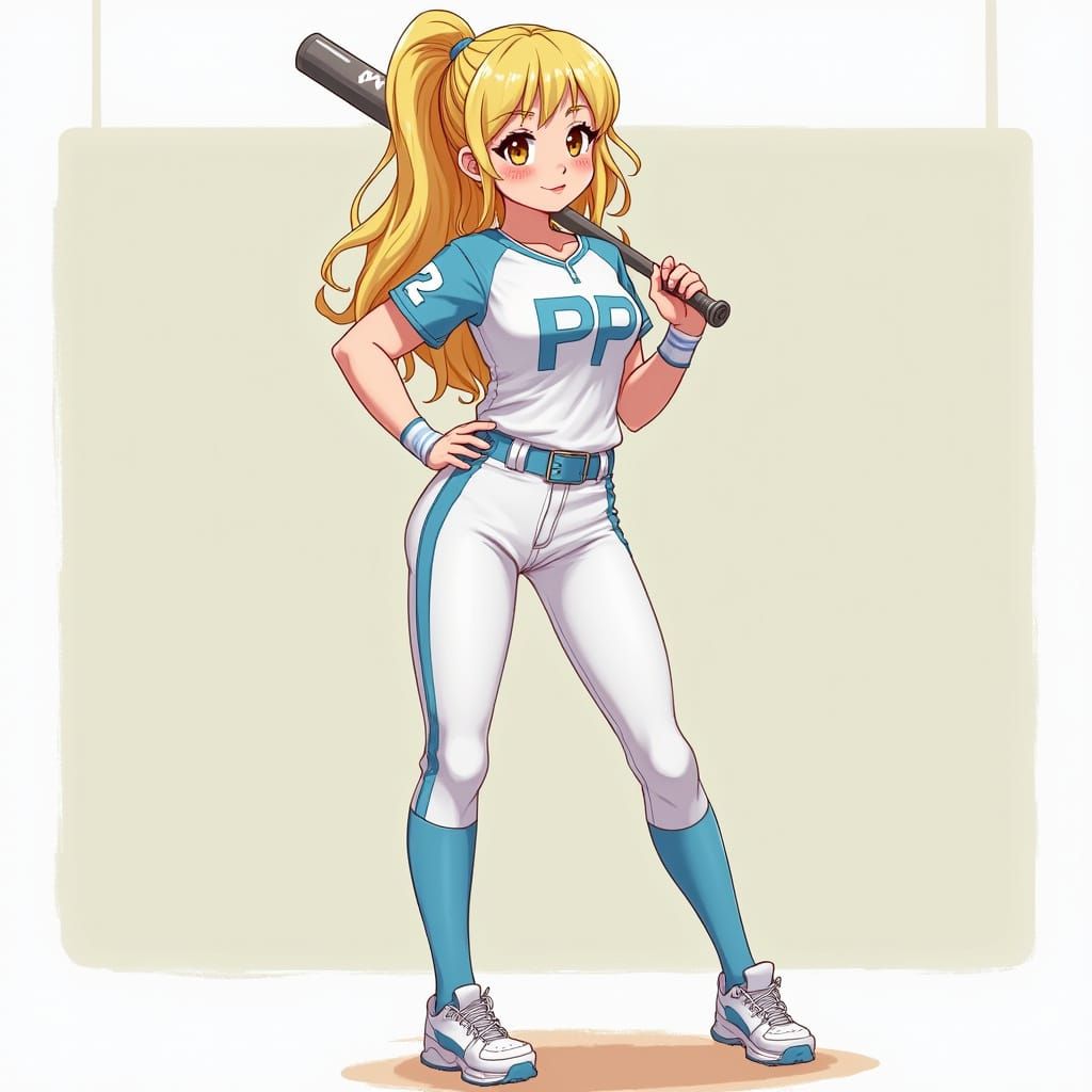Anime-Inspired Softball Player in Uniform