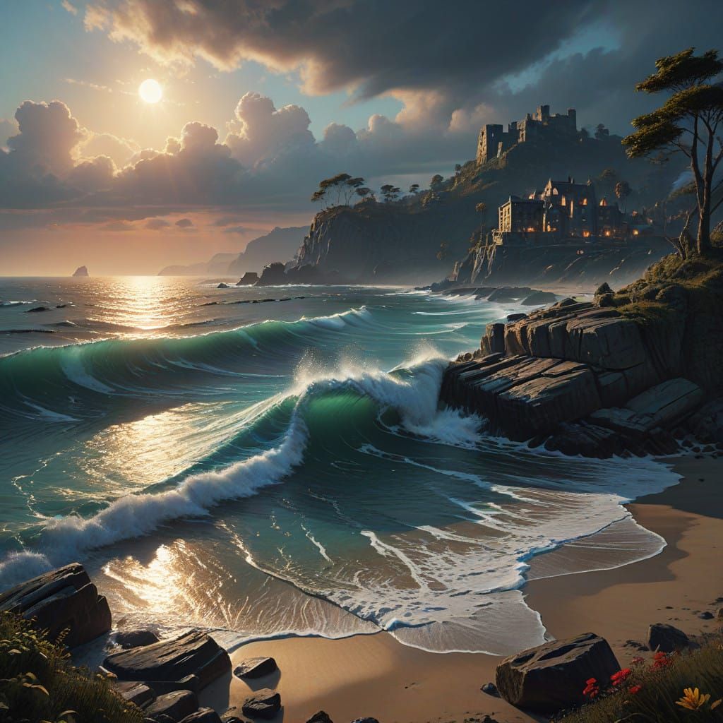 Surreal Sunset Scene in Abstract Fantasy Style with HDR Ligh...