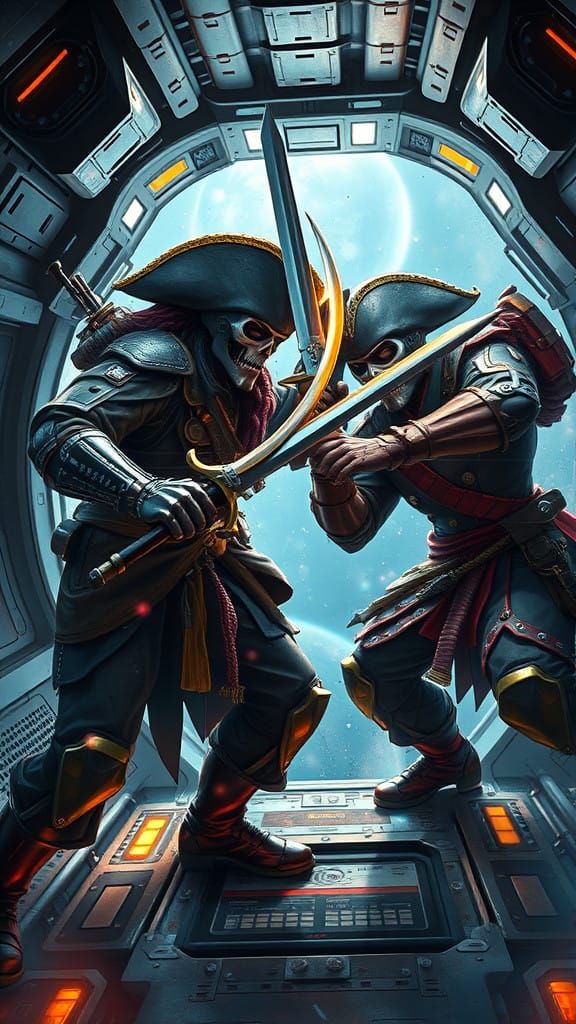 Surreal Space Pirates Engage in a Futuristic Duel