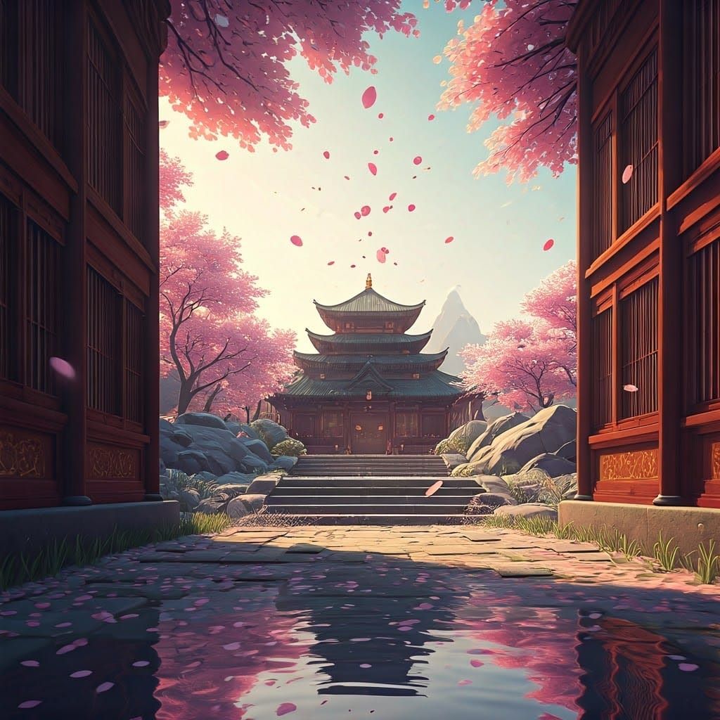 Frozen Time: Cherry Blossoms in Anime Style