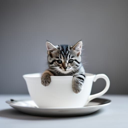 Silver Tabby Kitten in Teacup: Professional Photography
