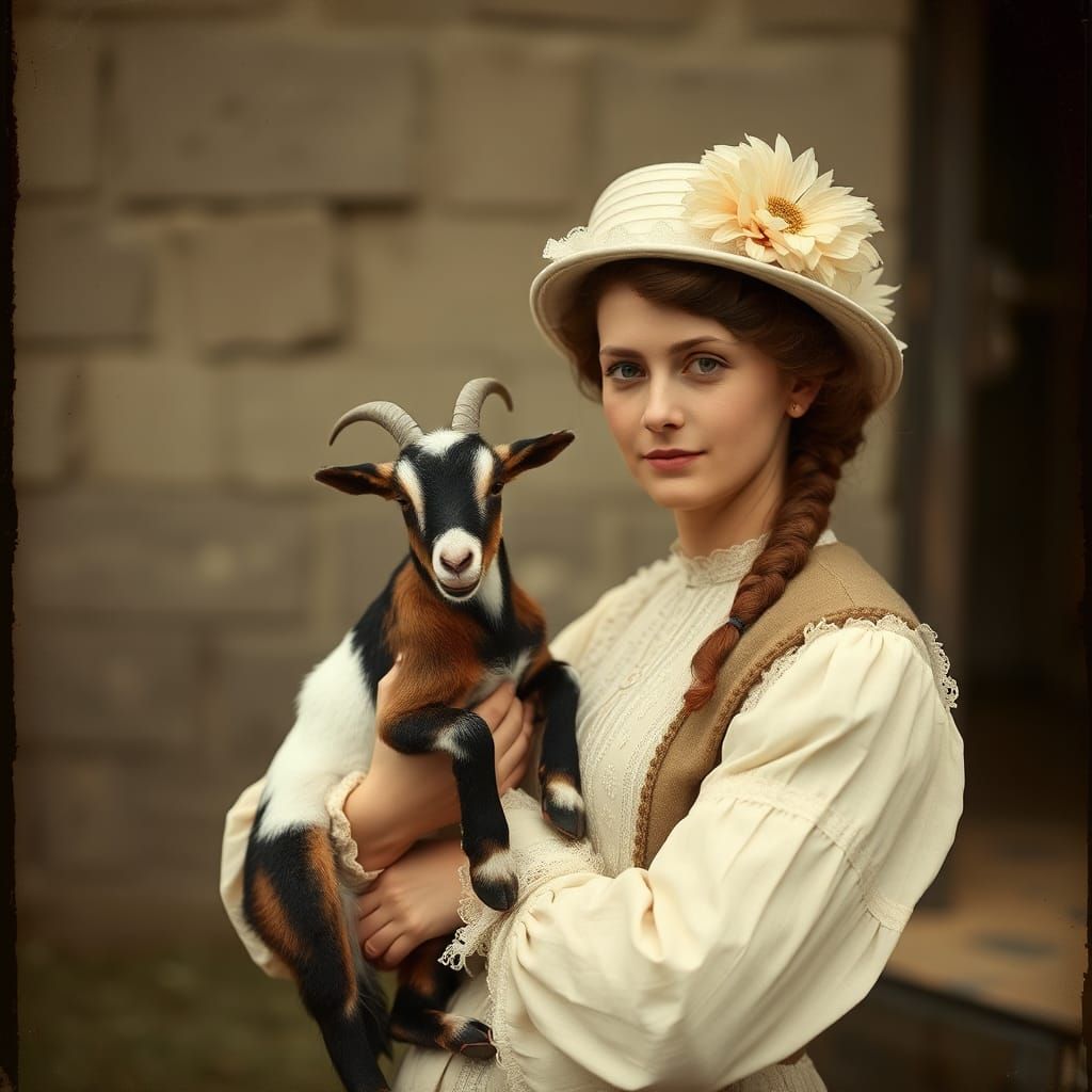 Edwardian Woman with Pygmy Goat