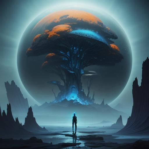 Alien on Barren Planet in Vibrant Oil Painting