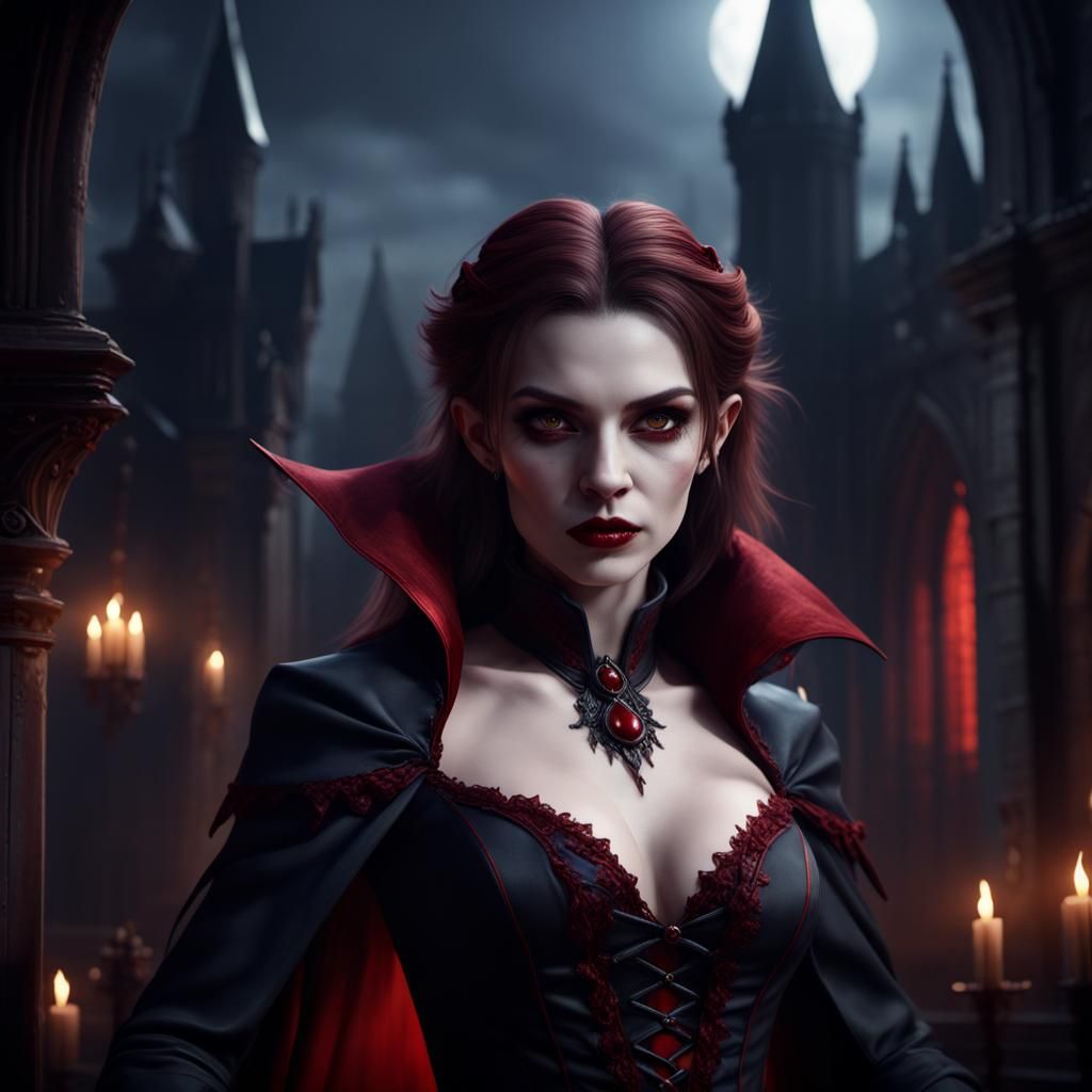 Realistic Vampire Woman: Detailed Fantasy Art