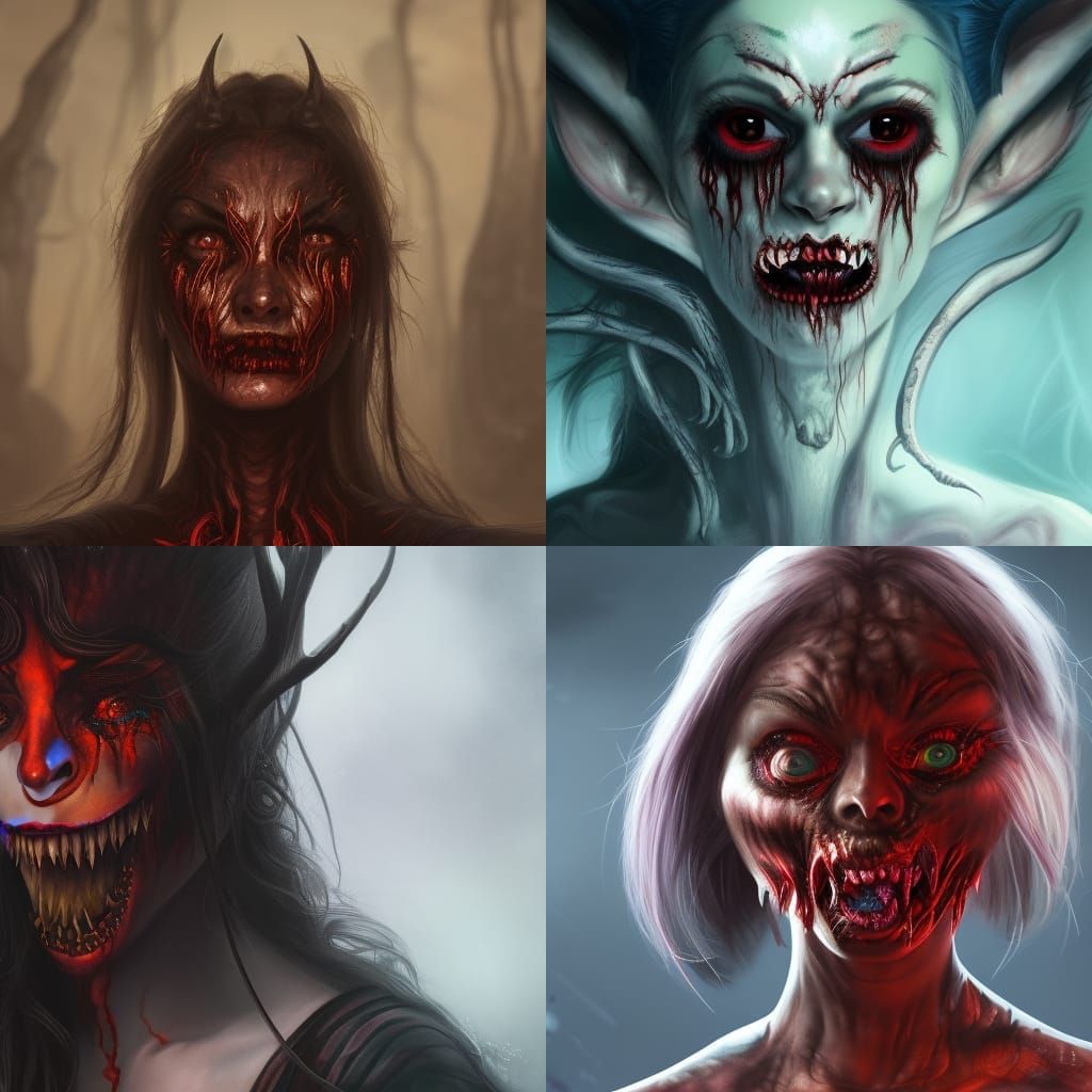 Horrifying Demonic Woman Portrait in Detailed Matte Painting