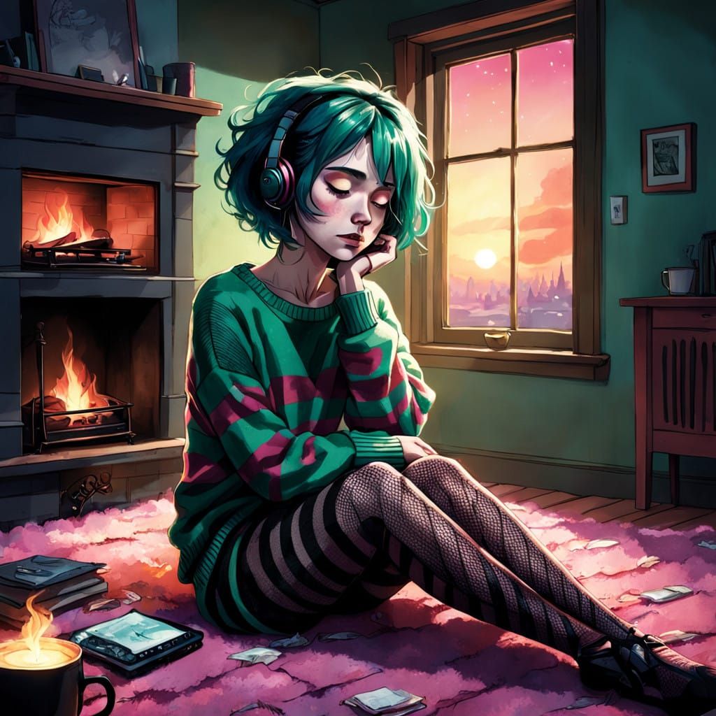 A Serene Emo Girl's Winter Slumber