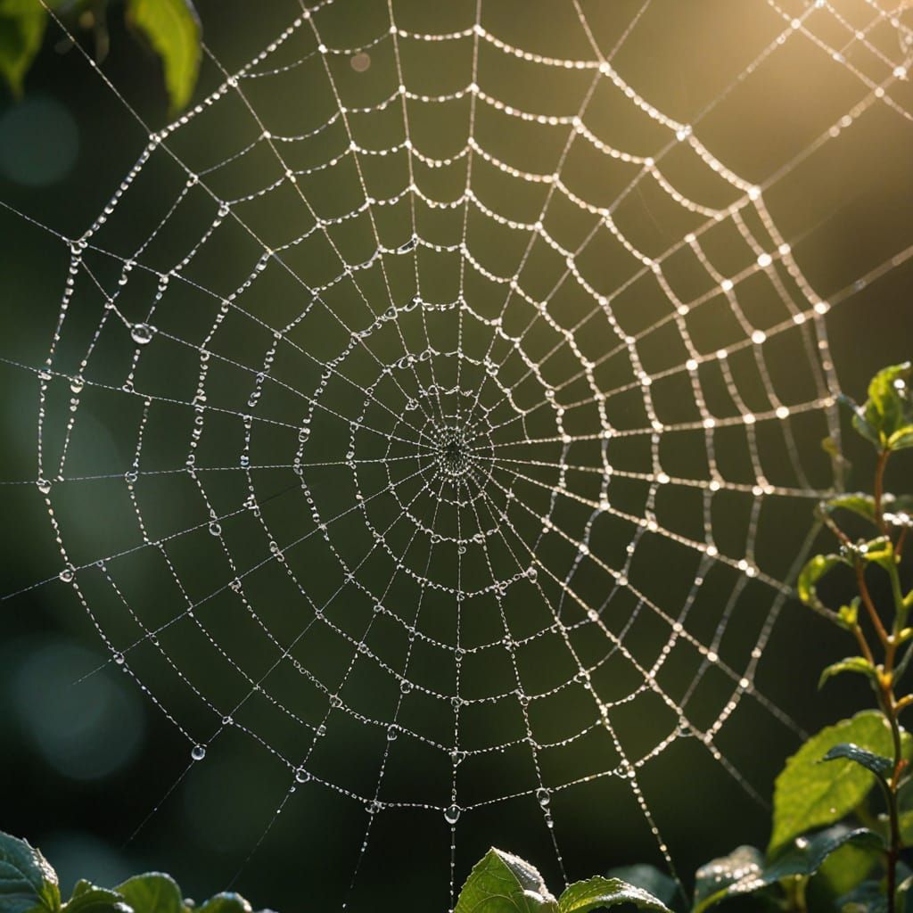 Spiderweb Peace Sign with Dewdrops