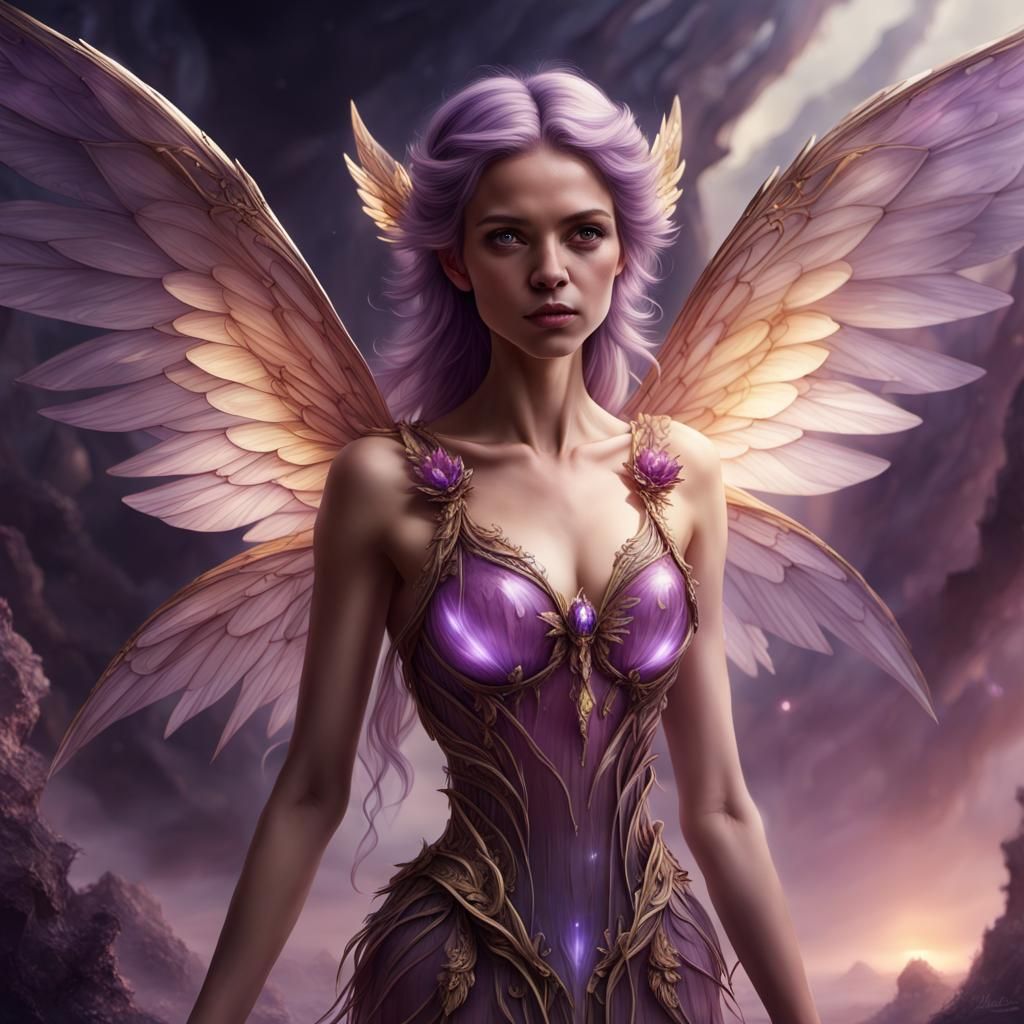 Ametrine Crystal Fairy with Large Wings