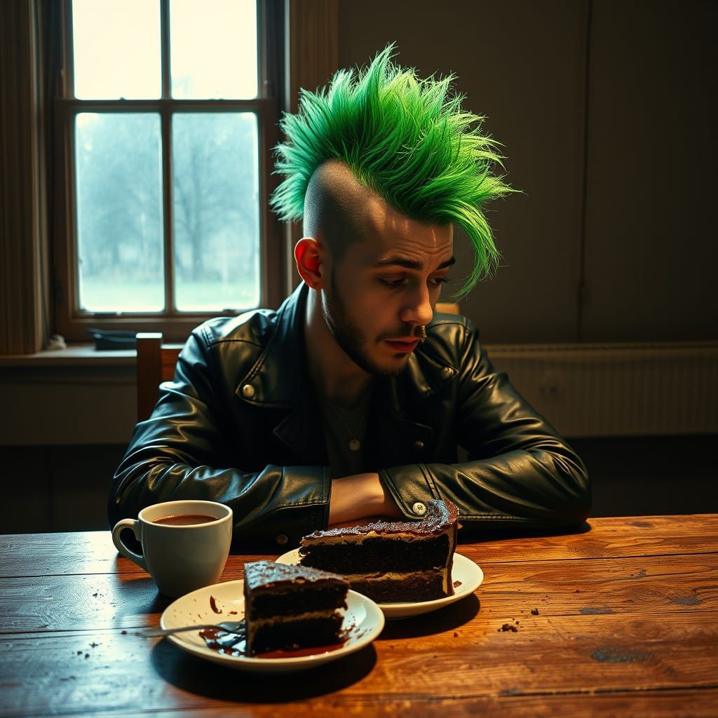 Punk Metal Musician in Contemplative Silence, in Post-Impres...