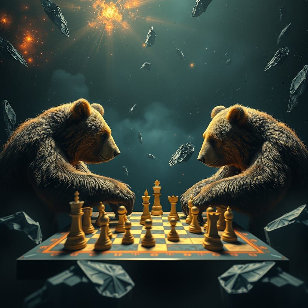 Surreal Bears Engage in Cosmic Chess Match in Space