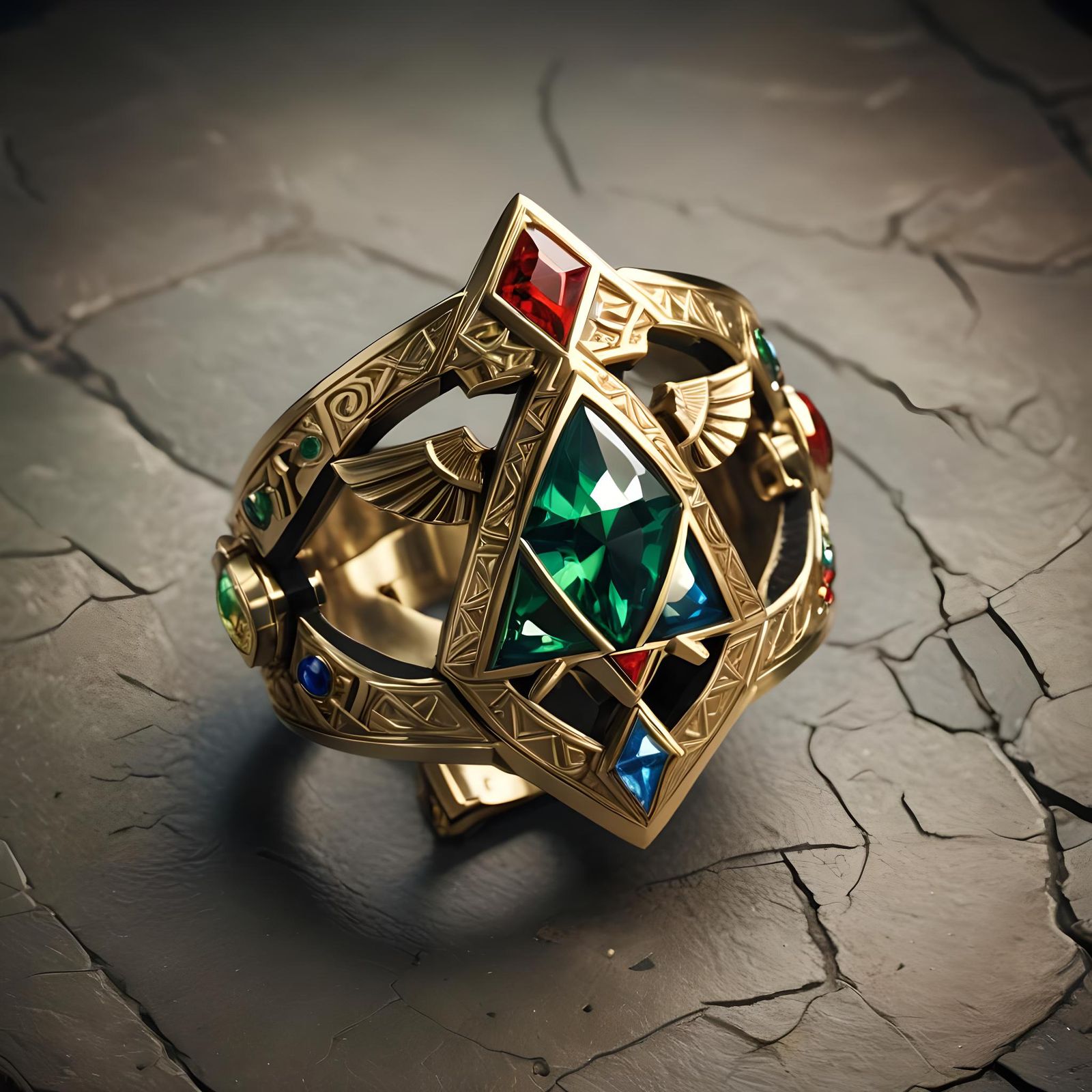 Triforce Gemstone Ring: Detailed Matte Painting