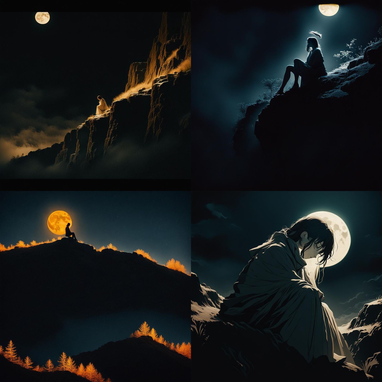 Girl on Cliff Under Moonlight: Cinematic Still