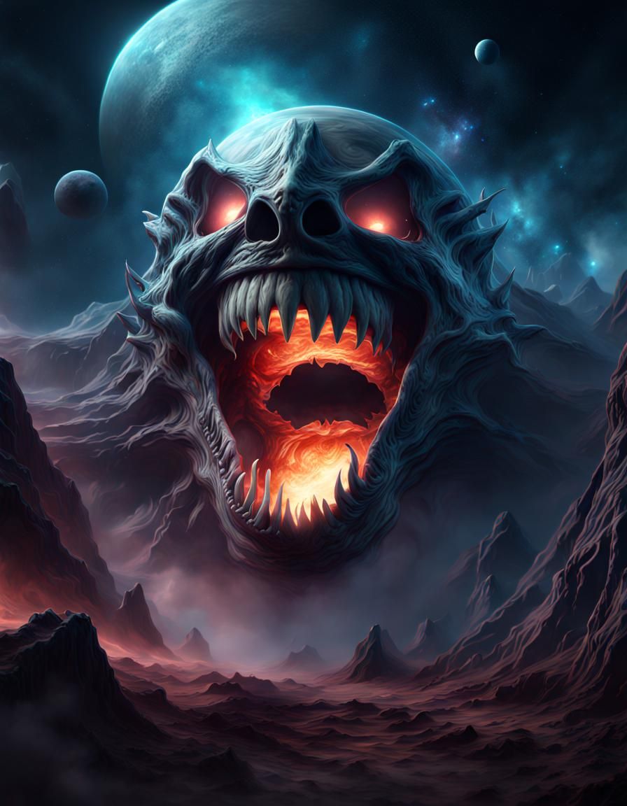 Creepy Cosmic Horror with Big Teeth in Space