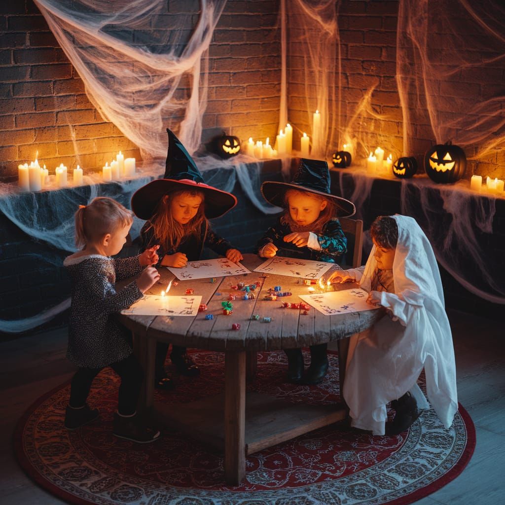 Kids Play D&D in Spooky Halloween Basement