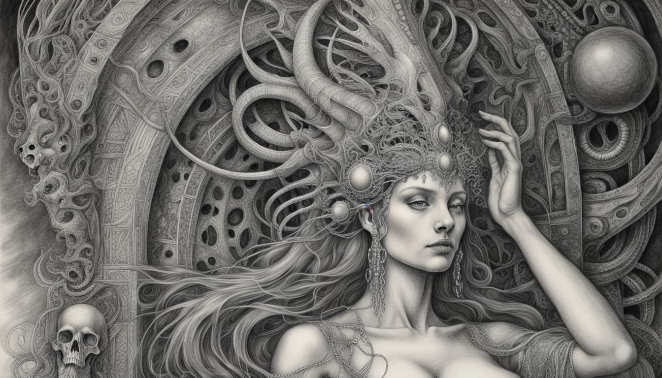 Mystical Semele Portrait in Graphite Pencil Style