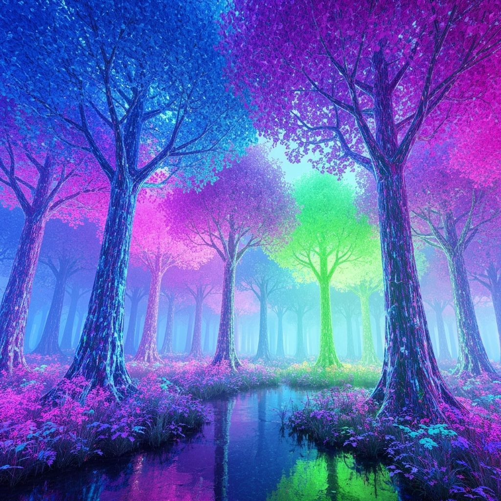 Bioluminescent Glass Forest Pulse in Surreal Digital Art Sty...