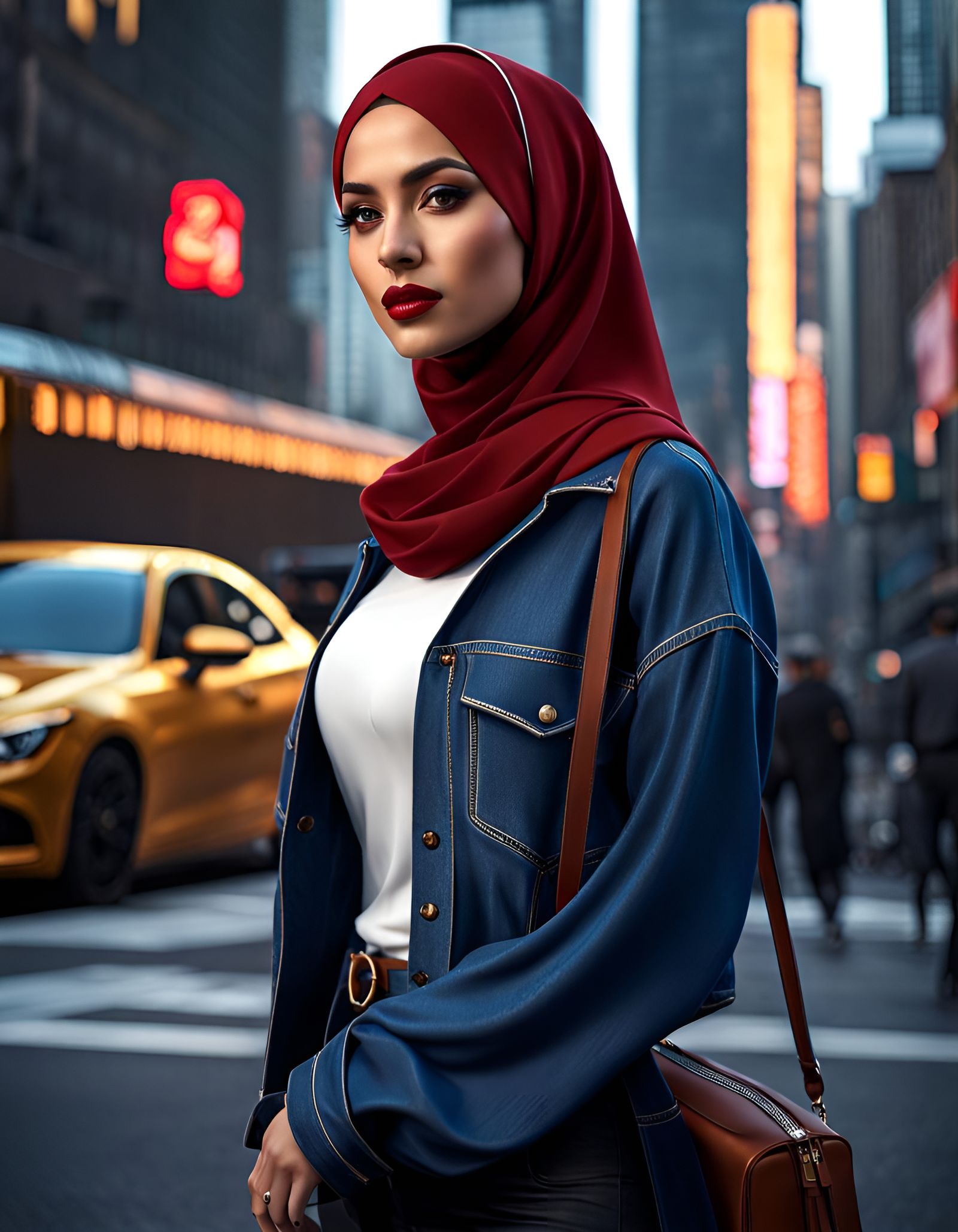 Stunning Hijabi Girl in New York, Digital Art