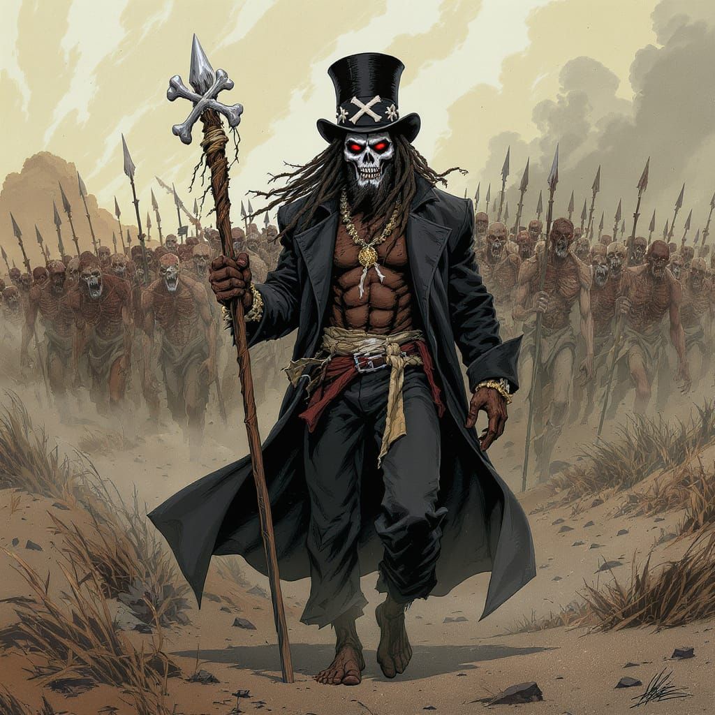 Voodoo Priest Leading Zombie Army, Comic Book Art