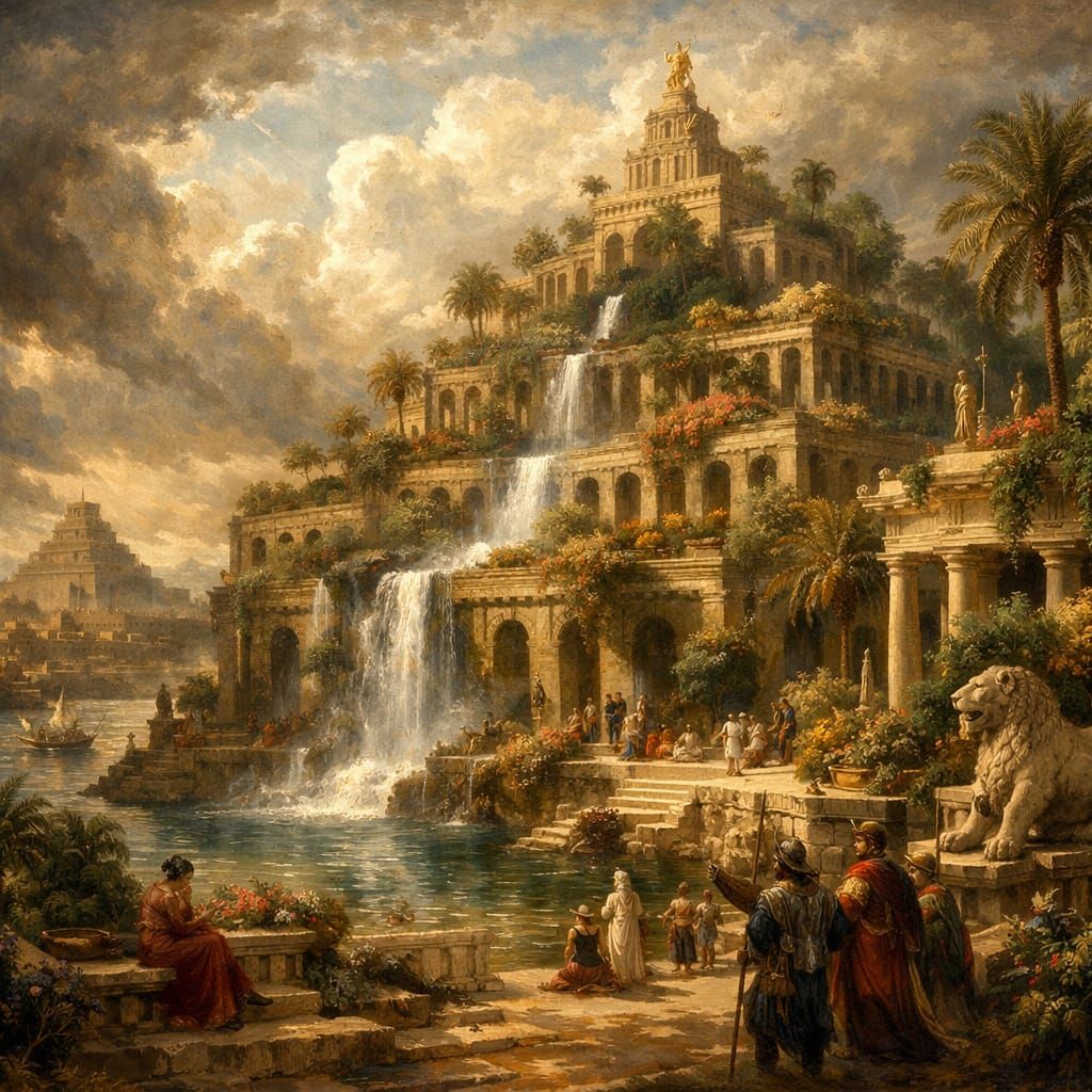 Dramatic Painting of the Hanging Gardens of Babylon