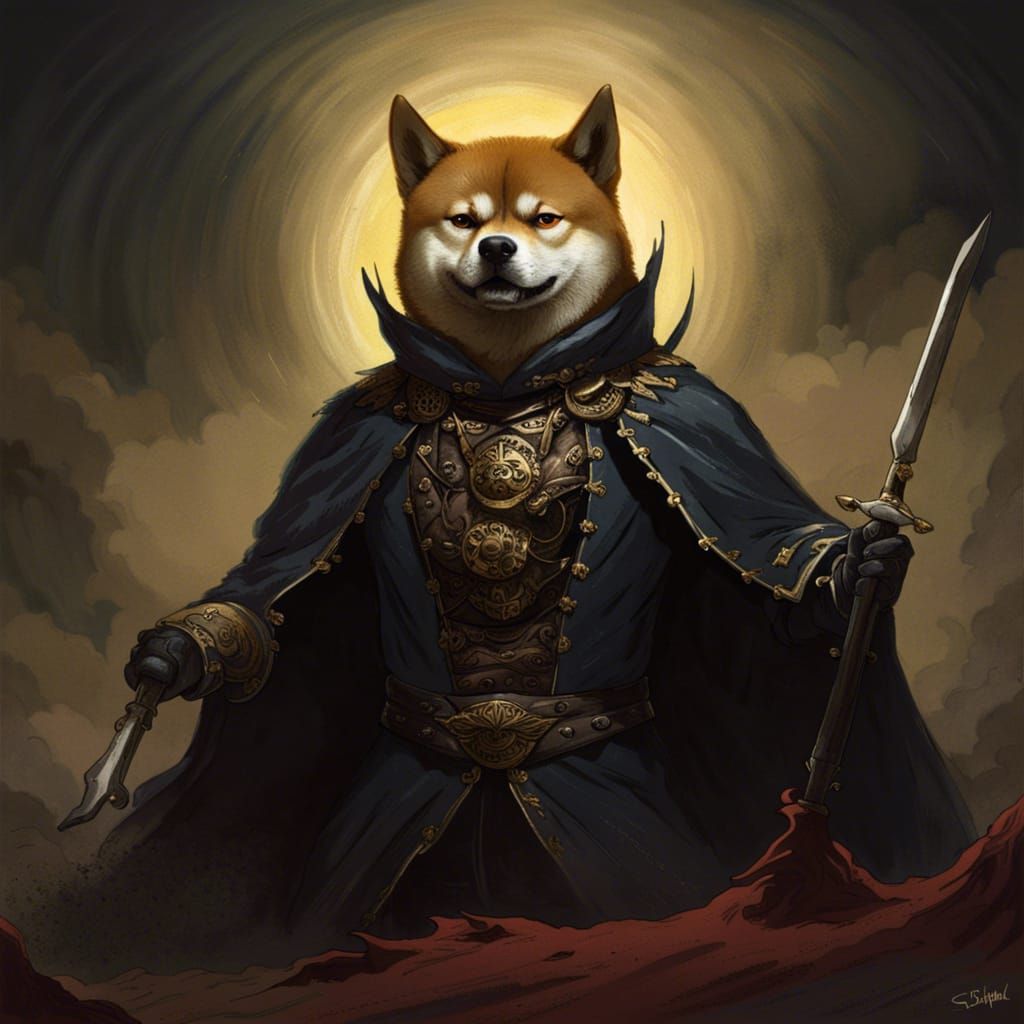Shiba Inu Supervillain in Horror Art Style