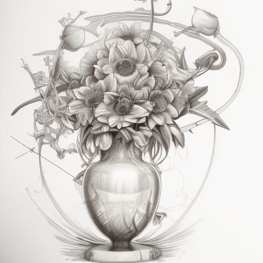 Detailed Flower Bouquet in Greek Vase Sketch
