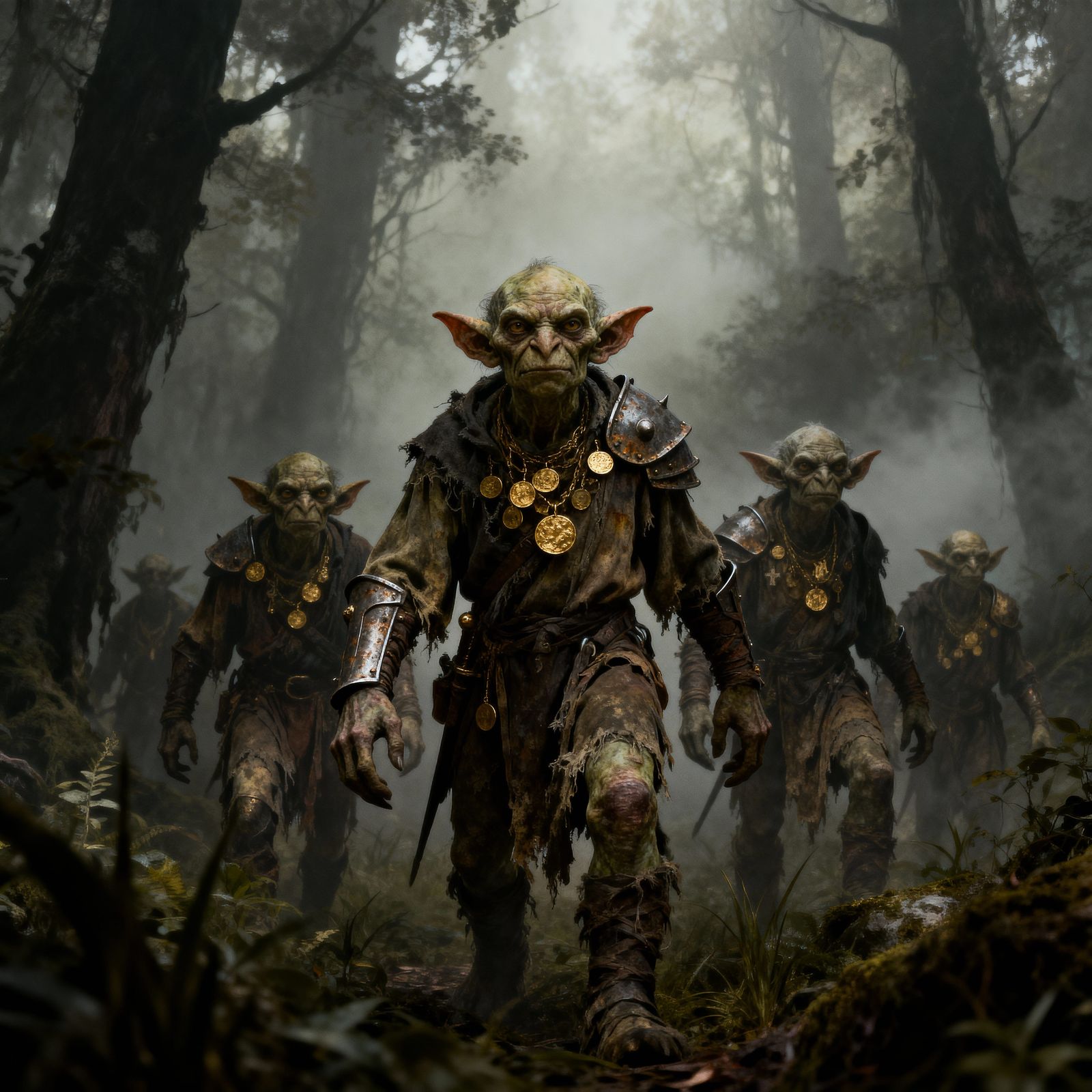 Goblins in Foggy Forest, Dark Fantasy Concept Art