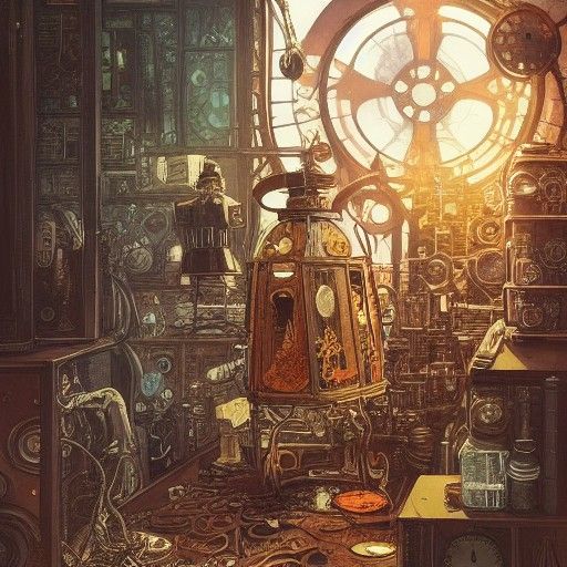 Steampunk Spice Cabinet: Intricate Matte Painting