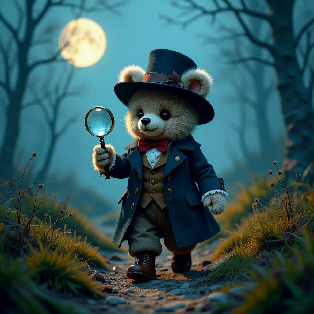 Victorian Teddybear Alien Detective on the Moor