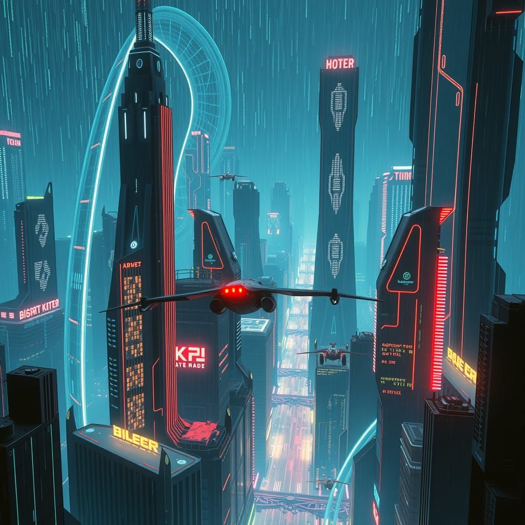 Futuristic Cityscape at Night in Cyberpunk Style