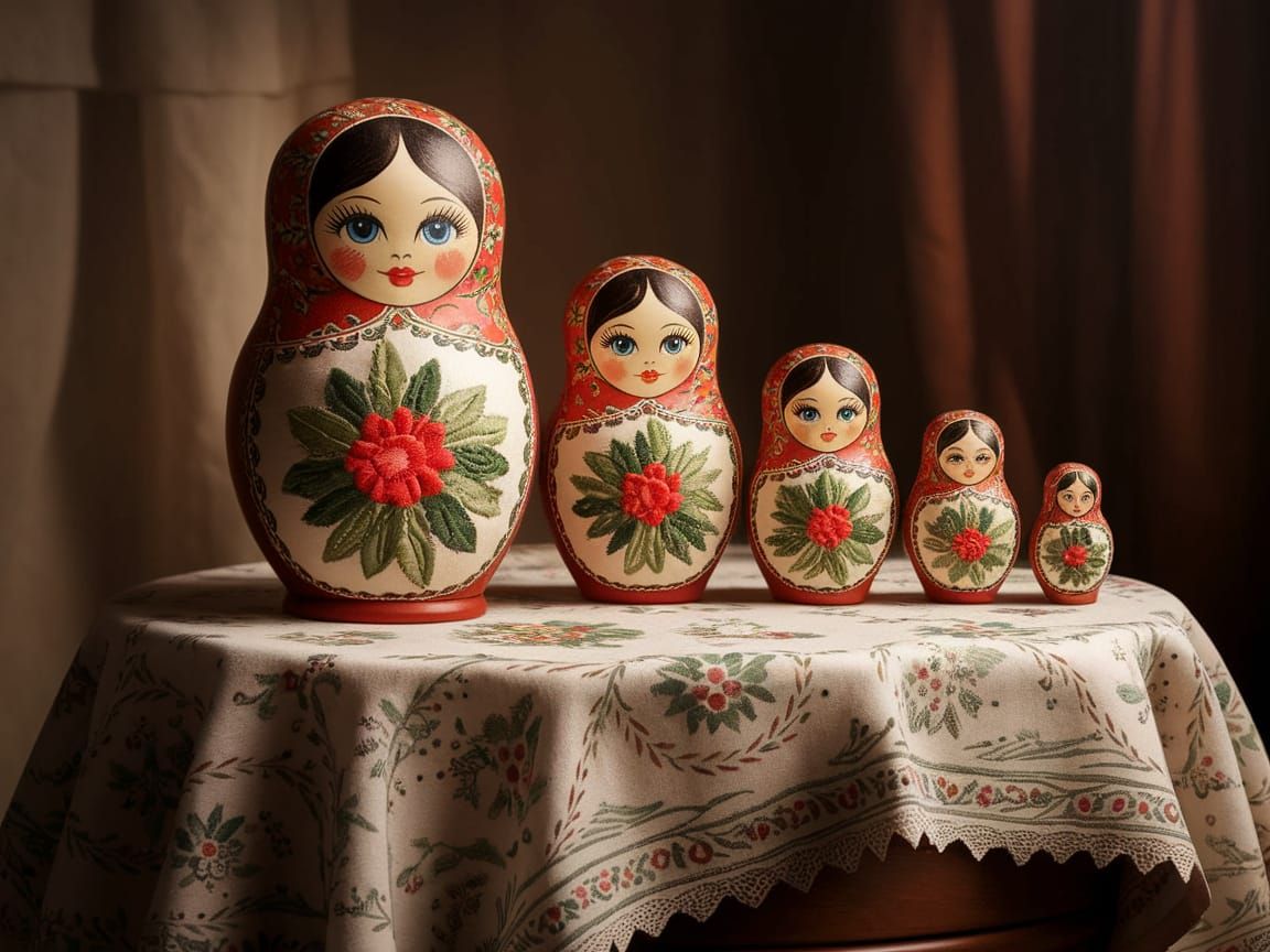 Exquisite Fabric Russian Nesting Dolls in Whimsical Hyper-De...