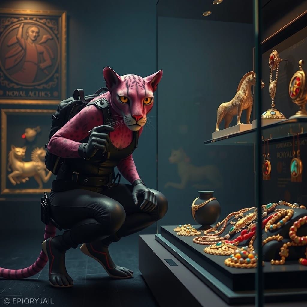 Anthropomorphic Pink Panther Museum Heist