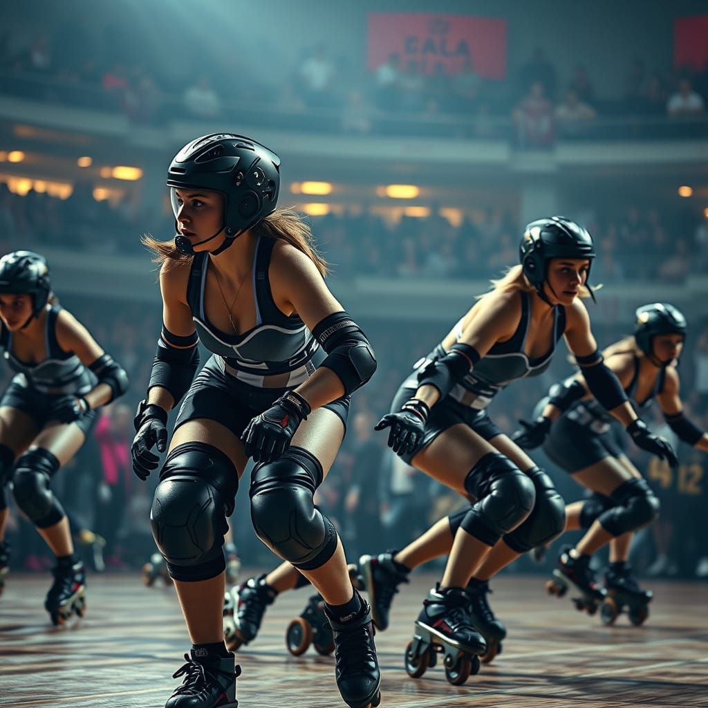 Sleek Roller Derby Athletes in High-Octane Action Scene