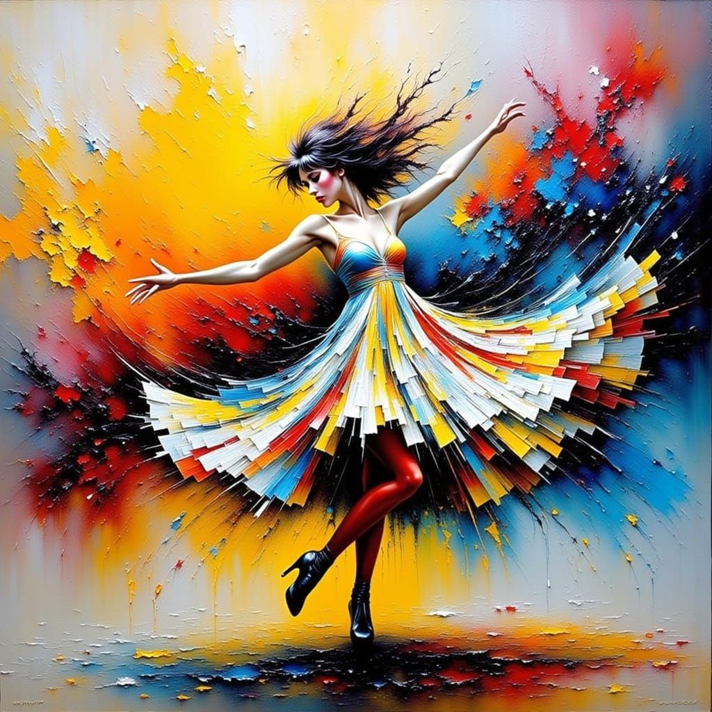 Dynamic Dancer in Impasto Style