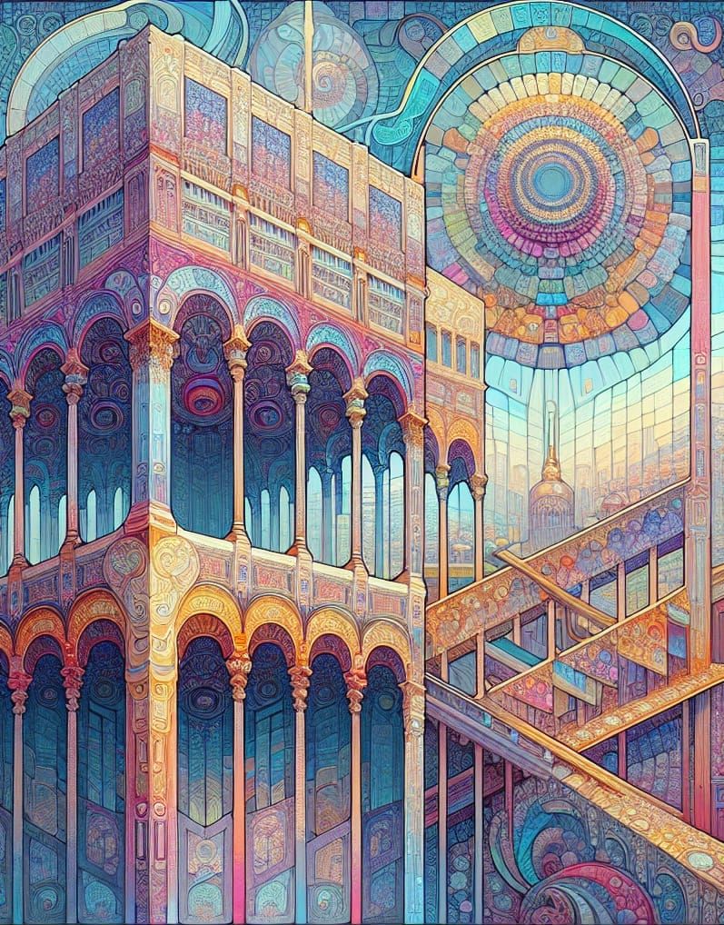 Surreal Art Nouveau Panorama with Fractal Motifs