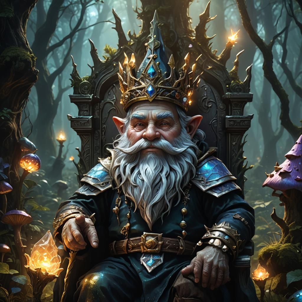 Gnome King on Throne in Mystical Forest