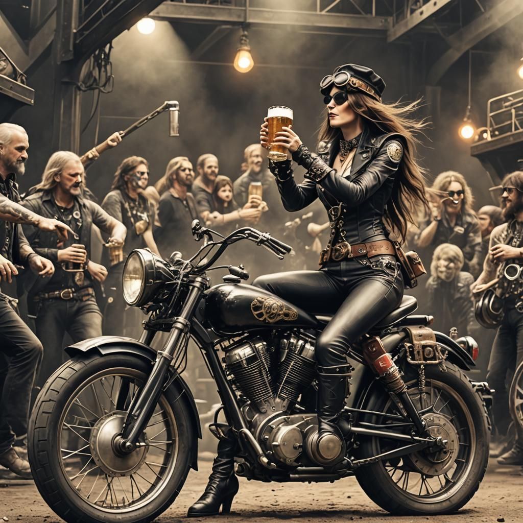Steampunk Biker Woman at Rock Concert