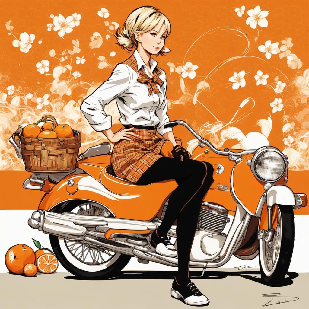 Brittany Daniel Pin-Up on Orange in Anime Style