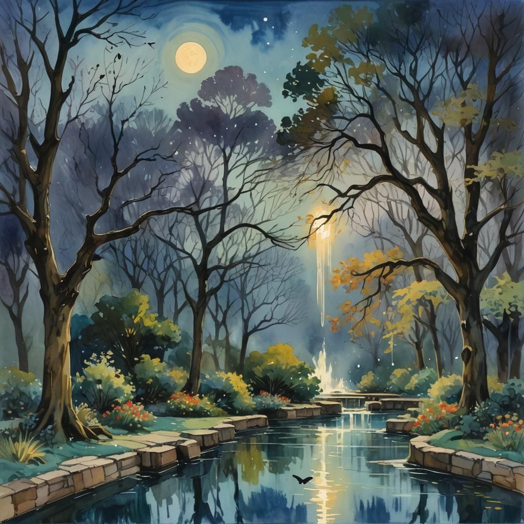 Moonlight Sonata: Gouache Impressionist Masterpiece